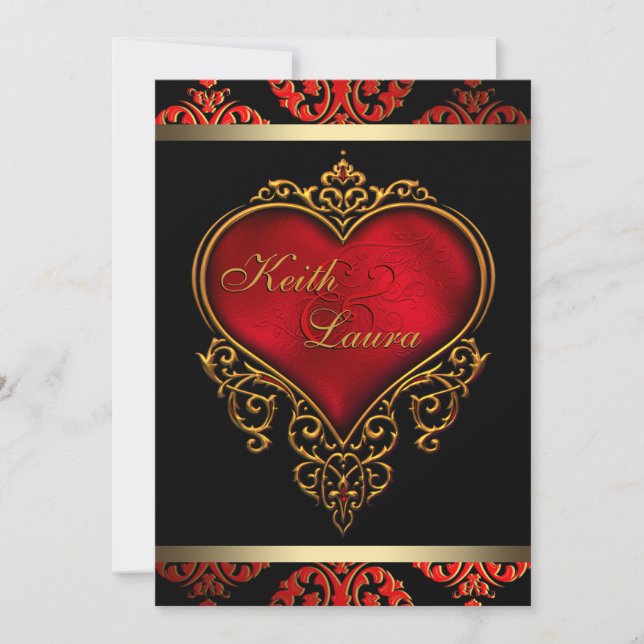 Invitación Elegante Red Black y Gold Boda (Anverso)