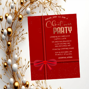 Invitación Elegante Red Bow Navidad Company