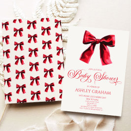 Invitación Elegante Red Coquette Bow Baby Shower