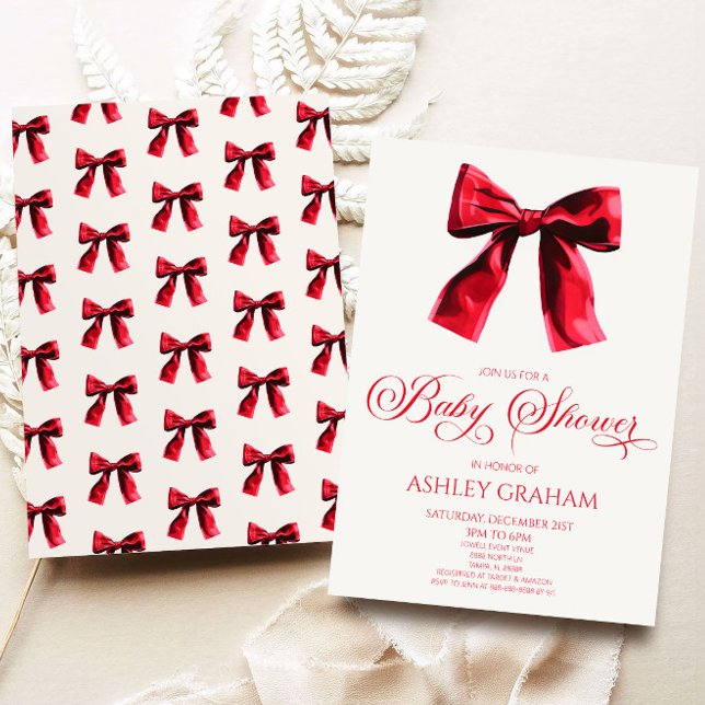 Invitación Elegante Red Coquette Bow Baby Shower (Subido por el creador)