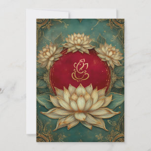 Invitación Elegante Red Gold Ganesha/Indian Lotus Boda