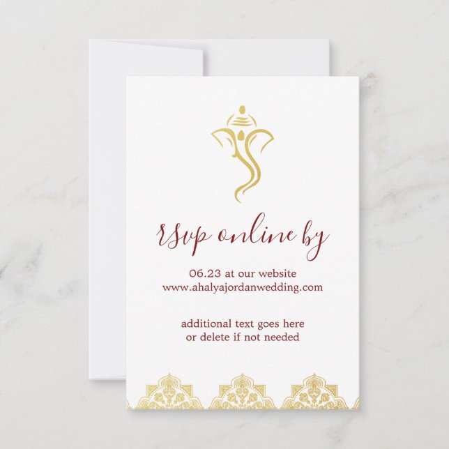 Invitación Elegante Red & Gold Ganesha & Mehndi Wedding RSVP (Anverso)