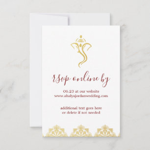 Invitación Elegante Red & Gold Ganesha & Mehndi Wedding RSVP