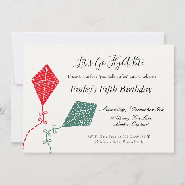 Invitación Elegante Red Green Flying Kite Sky Birday (Anverso)