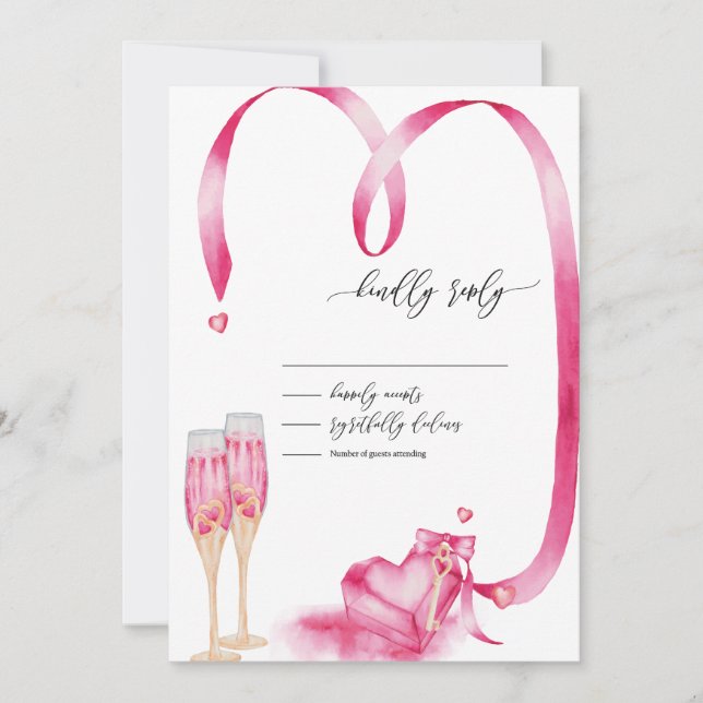 Invitación Elegante Red Hearts Champagne Glass RSVP (Anverso)