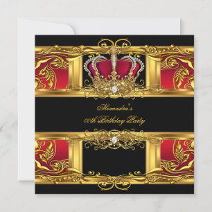 Invitación Elegante Red Negro Rojo Dorado Reina Cumpleaños 2