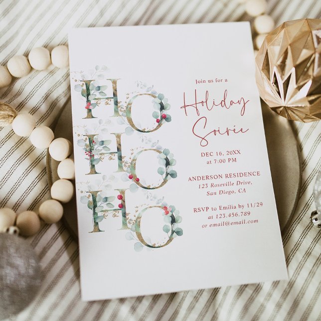 Invitación Elegante Red, Oro y Verde Soiree (Subido por el creador)