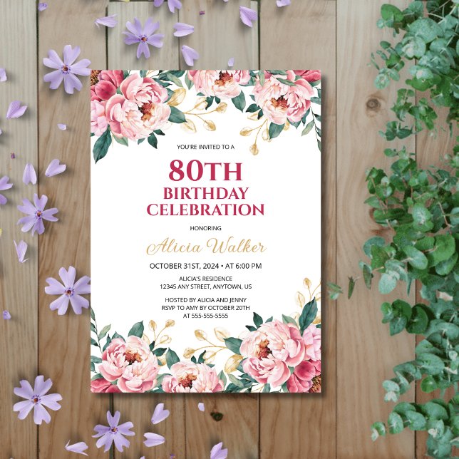 Invitación Elegante Red Pony Peony Flower Gold Leaf Cumpleaño (Subido por el creador)