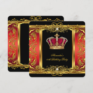 Invitación Elegante Red Red Black Gold Queen Cumpleaños 3