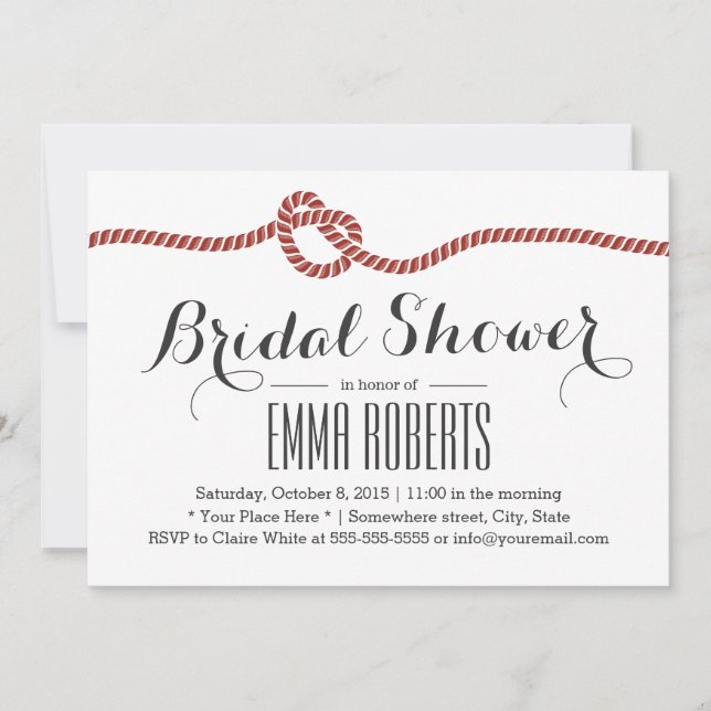 Invitación Elegante Red Rope Knot Bridal Shower (Anverso)