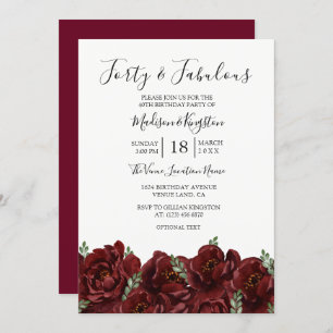 Invitación Elegante Red Rose Leaf Modern Invite de cumpleaños