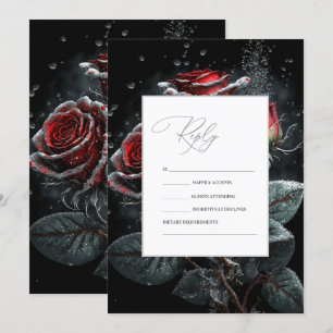 Invitación Elegante Red Roses Black RSVP