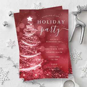 Invitación Elegante Red Silver Christmas Tree Company