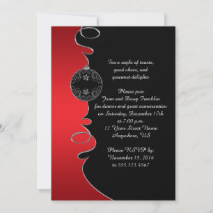 Invitación Elegante Red Silver Swirls Fiesta de Navidades neg