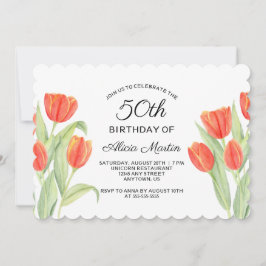 Invitación Elegante Red Tulip Flora 50 cumpleaños