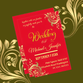 Invitación Elegante Red y Boda dorado Personalizado Código QR