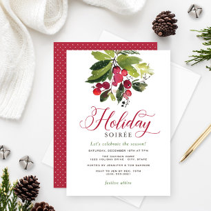 Invitación Elegante Red y Navidades Verdes de vacaciones Soir