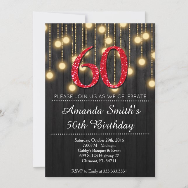 Invitación Elegante Red y Oro Womans Fiesta de cumpleaños núm (Anverso)