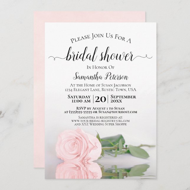 Invitación Elegante Reflejo De La Ducha De Novias Rosa Rosa D (Anverso / Reverso)