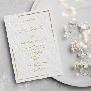 Invitación Elegante regadera de lino con encaje floral de oro