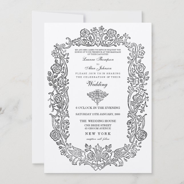 Invitación Elegante Regal Aves de cuento de hadas Invitado Bo (Anverso)