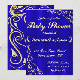 Invitación Elegante Regal Golden Royal Blue Baby Shower