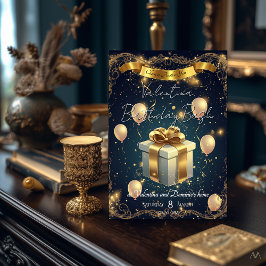 Invitación Elegante regalo de cumpleaños | Elegante Oro y Mar