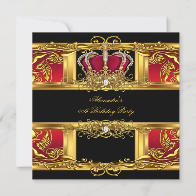 Invitación Elegante Regio Rojo Negro Dorado Cumpleaños de la  (Anverso)