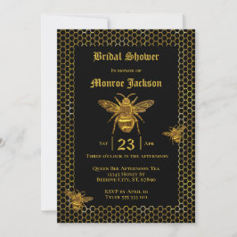 Invitación Elegante Reina Dorada Negra Bee Beehive Bridal Sho