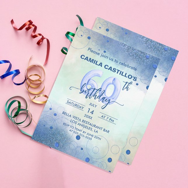 Invitación Elegante Relieve metalizado Azul Globos Fiesta de  (Subido por el creador)