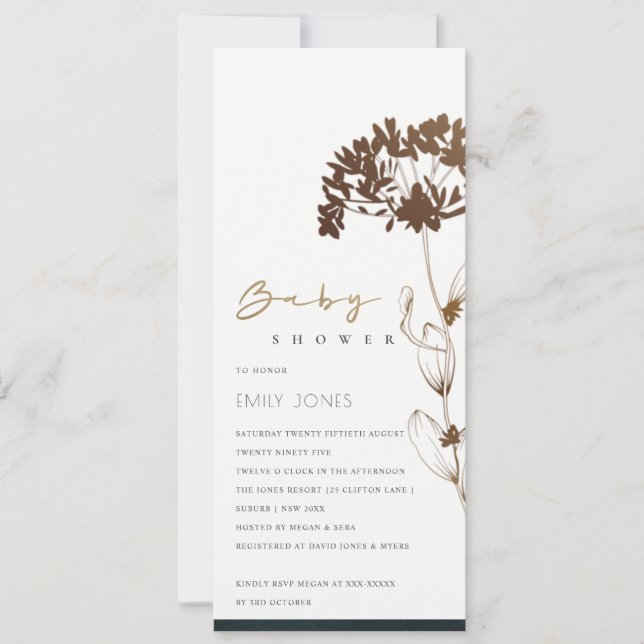 INVITACIÓN ELEGANTE RELIEVE METALIZADO DE COBRE HIDRANGEA FLO (Anverso)