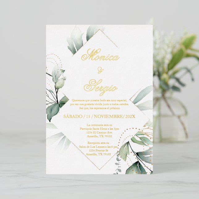 Invitación elegante Relieve metalizado de oro para (Anverso de pie)
