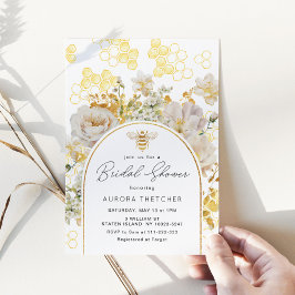 Invitación Elegante Relieve metalizado dorado abeja ducha de 