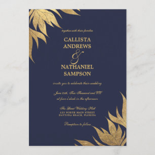 Invitación Elegante Relieve metalizado dorado azul de la Mari