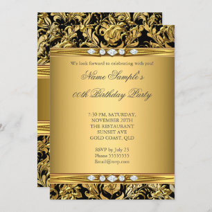 Invitación Elegante Relieve metalizado dorado Damask Black Di