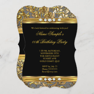 Invitación Elegante Relieve metalizado dorado Damask Black Di