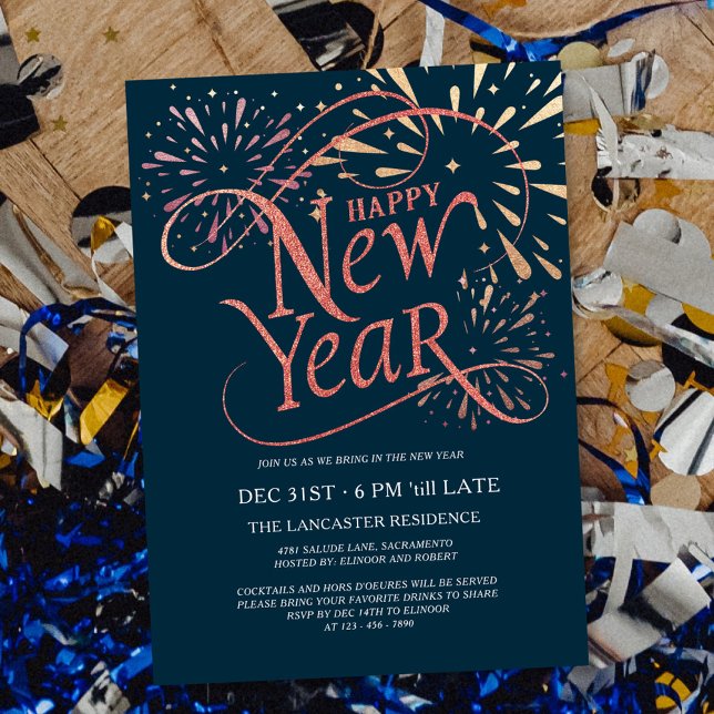 Invitación Elegante Relieve metalizado dorado de Año Nuevo Fe (Subido por el creador)