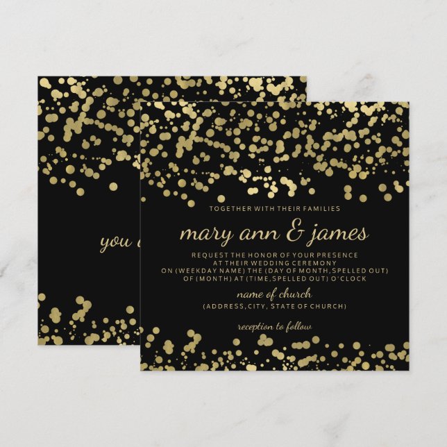 Invitación Elegante Relieve metalizado dorado de bodas parece (Anverso / Reverso)