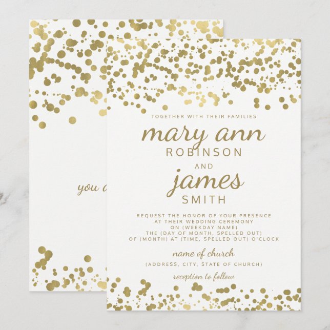 Invitación Elegante Relieve metalizado dorado de bodas parece (Anverso / Reverso)