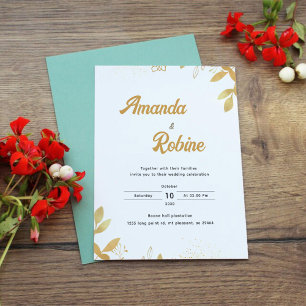 Invitación Elegante Relieve metalizado dorado deja la invitac