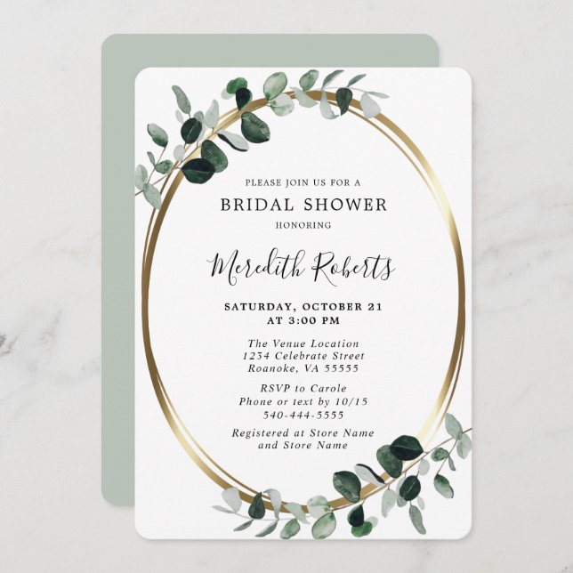 Invitación Elegante Relieve metalizado dorado Eucalyptus Duch (Anverso / Reverso)