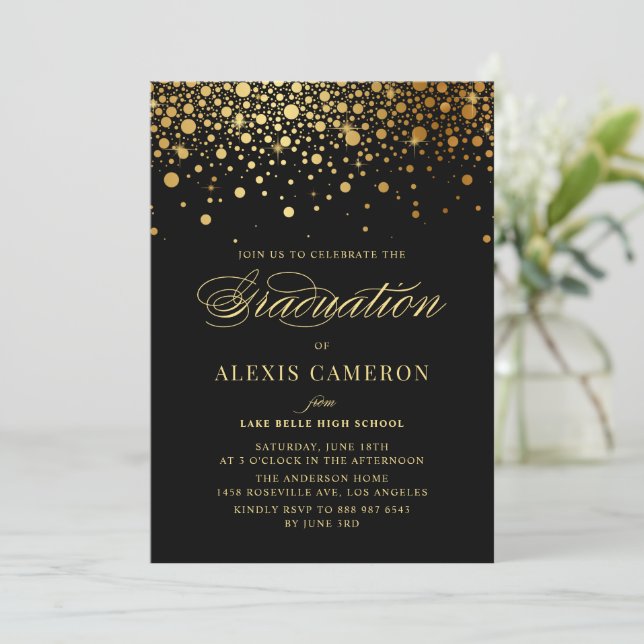 Invitación Elegante Relieve metalizado dorado falso Confetti  (Anverso de pie)