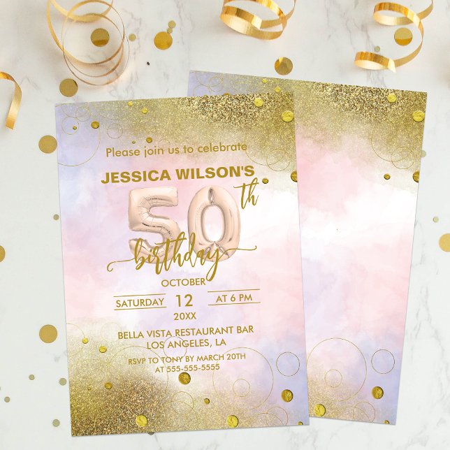 Invitación Elegante Relieve metalizado dorado Feminiano Globo (Subido por el creador)