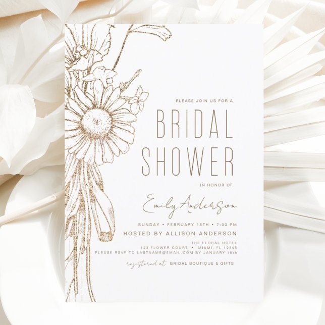 Invitación Elegante Relieve metalizado dorado Floral Flor Sil (Subido por el creador)