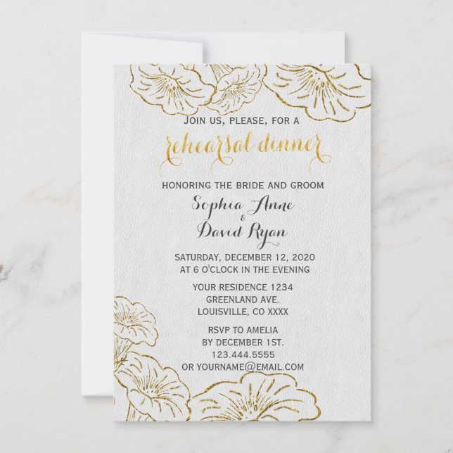 Invitación Elegante Relieve metalizado dorado Floral Invitaci (Anverso)