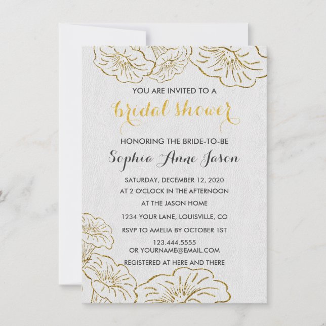 Invitación Elegante Relieve metalizado dorado floral Invitaci (Anverso)
