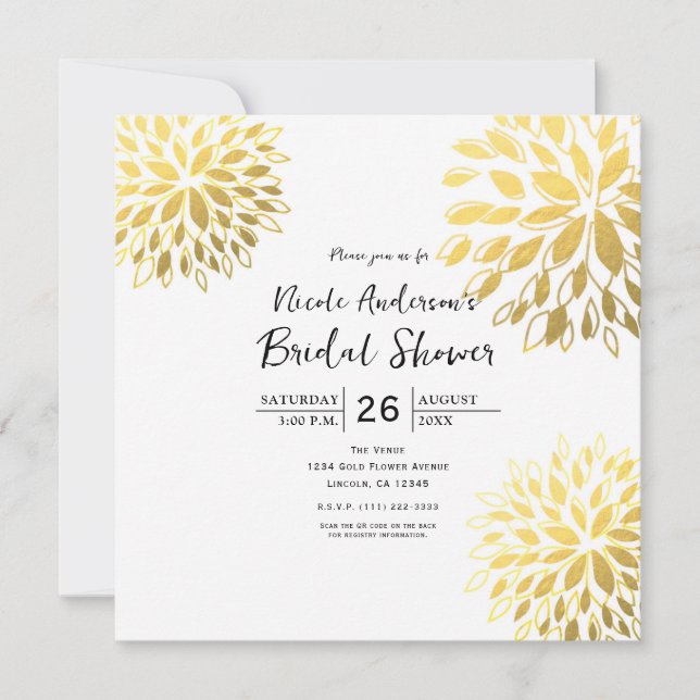 Invitación Elegante Relieve metalizado dorado moderno Floral  (Anverso)