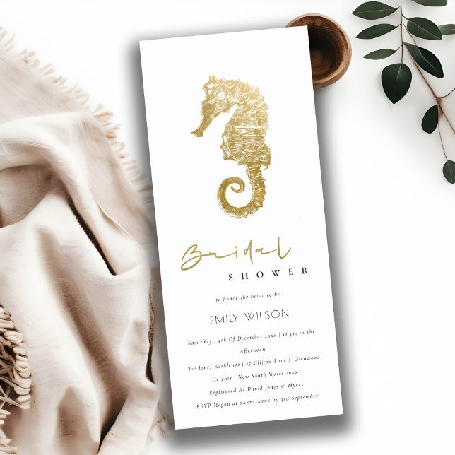 INVITACIÓN ELEGANTE RELIEVE METALIZADO DORADO NAVY SEAHORSE B (Subido por el creador)