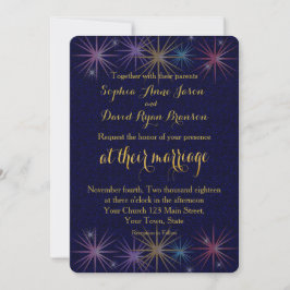 Invitación Elegante Relieve metalizado dorado Purpurina Azul