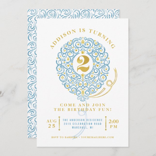 Invitación Elegante Relieve metalizado Faux Lacy Balloon Fies (Anverso / Reverso)